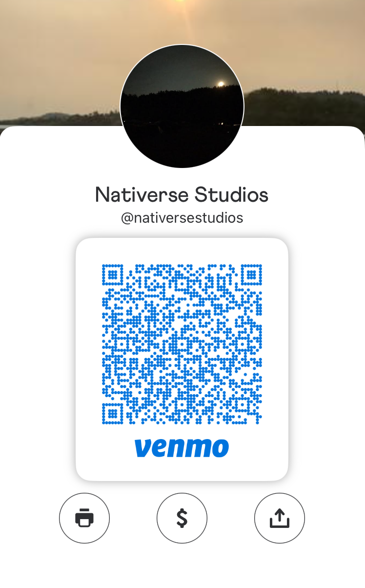 the Nativerse Studios Venmo QR code and link